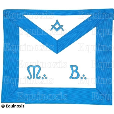 Tablier maçonnique en cuir – Rite Français Groussier – Maître – Equerre et compas + MB – Brodé main