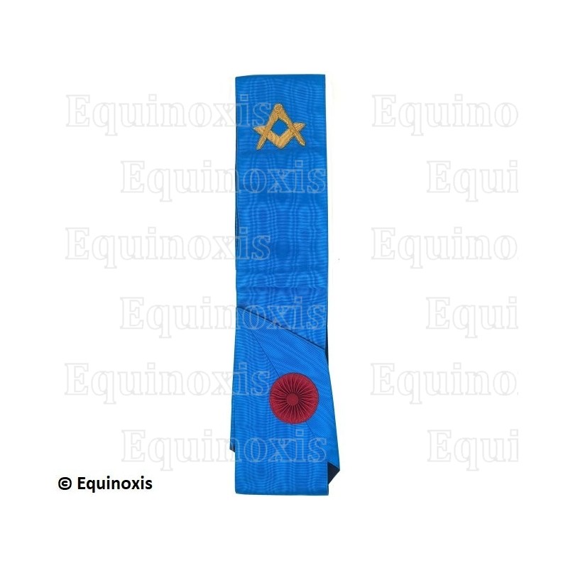 Cordon maçonnique moiré – Rite Français Groussier – Maître – Equerre et compas – Brodé main