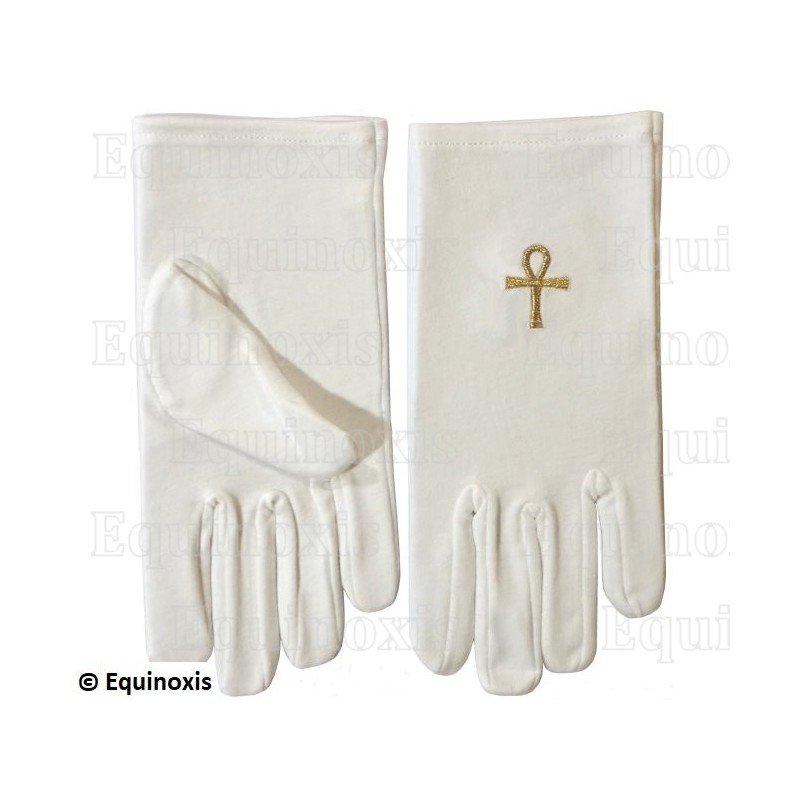 Gants maçonniques coton brodés – Croix Ankh – Taille L