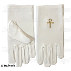 Gants maçonniques coton brodés – Croix Ankh – Taille M