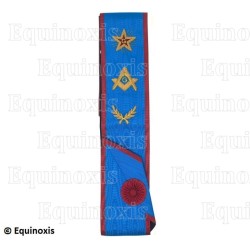 Cordon maçonnique moiré – REAA – Maître – Equerre et compas + G + Etoile flamboyante – Brodé main