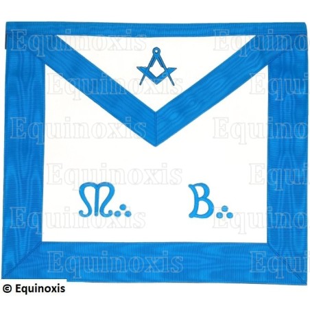 Tablier maçonnique en simili-cuir – Rite Français Groussier – Maître – Equerre et compas + MB