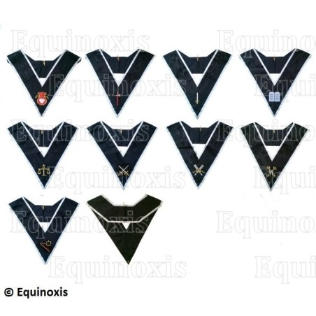 Set de 9 sautoirs maçonniques moirés – REAA – 30ème degré – Brodé machine