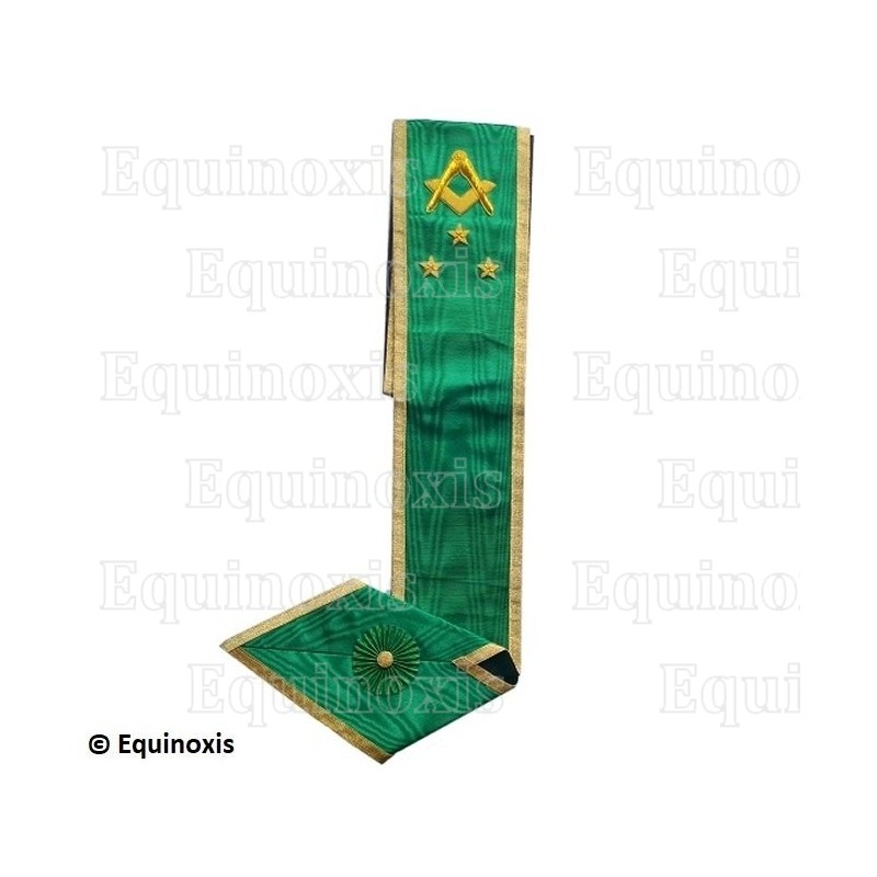 Cordon maçonnique moiré – Rite de Cerneau – Maître – Equerre-et-compas + liseré or – Brodé main
