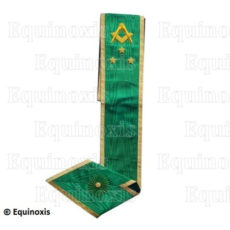 Cordon maçonnique moiré – Rite de Cerneau – Maître – Equerre-et-compas + liseré or – Brodé main