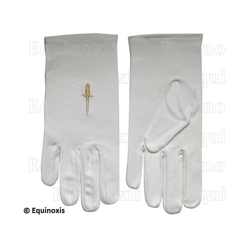 Gants maçonniques coton brodés – REAA Grades de vengeance / Chapitre Français 1er et 2ème Ordres – Taille XXXL