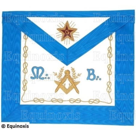 Tablier maçonnique en cuir – Rite Français Groussier – Maître – Equerre et compas + Acacia + MB