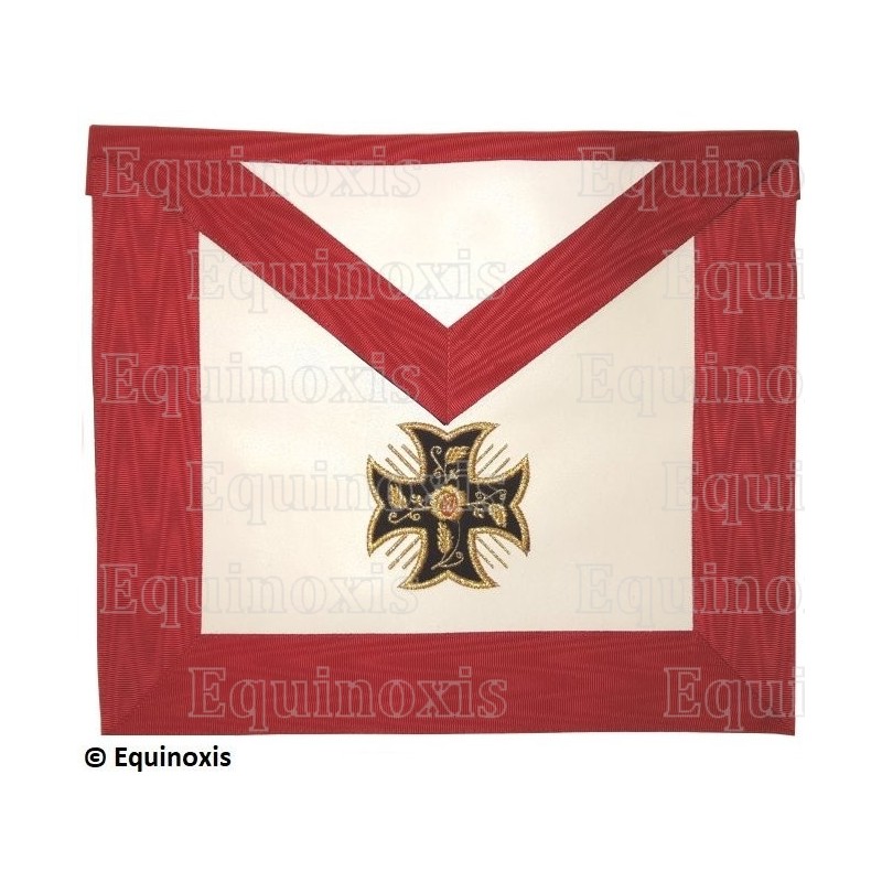 Tablier maçonnique en cuir – REAA – 18ème degré – Chevalier Rose-Croix – Croix pattée et croix latine – Brodé machine