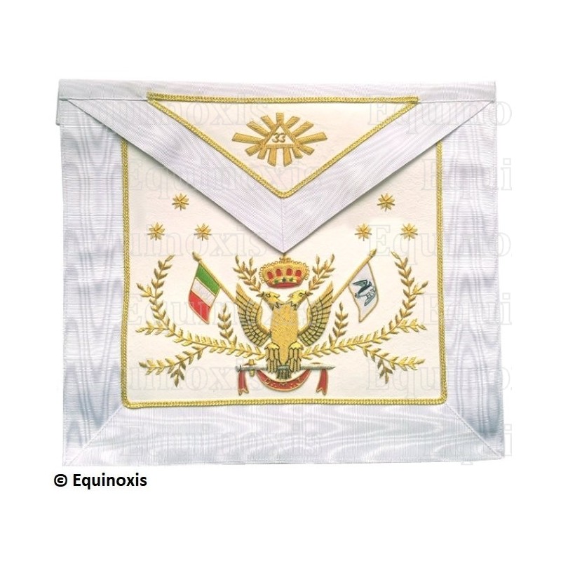 Tablier maçonnique en cuir – REAA – 33ème degré – Drapeau italien – Brodé main