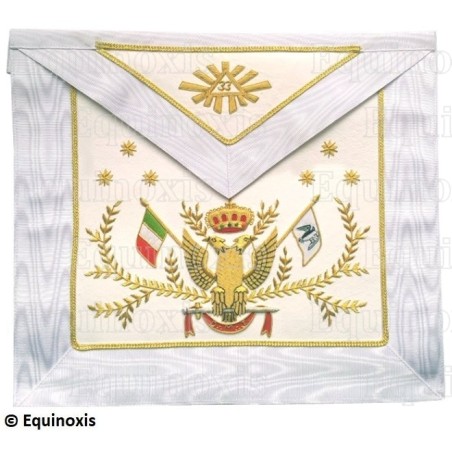 Tablier maçonnique en cuir – REAA – 33ème degré – Drapeau italien – Brodé main
