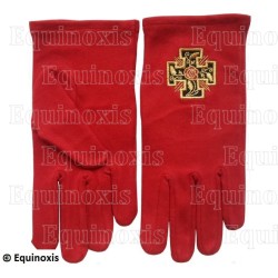 Gants maçonniques coton brodés rouges – REAA – 18ème degré – Croix potencée – Taille XXXL