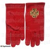 Gants maçonniques coton brodés rouges – REAA – 18ème degré – Croix potencée – Taille S