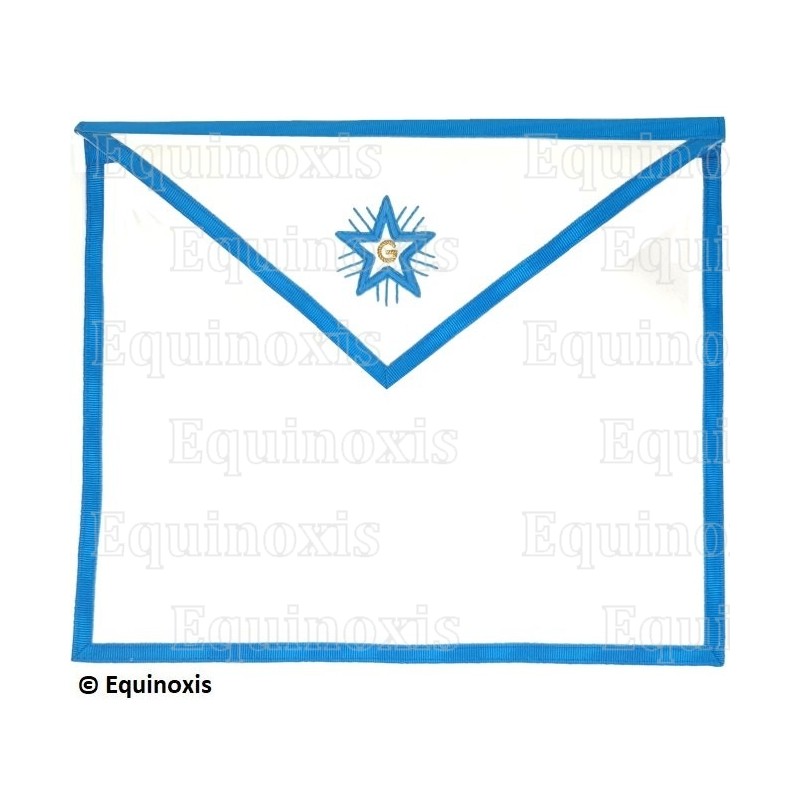 Tablier maçonnique en simili-cuir – Rite Francais Groussier – Compagnon – Etoile flamboyante + G – Brodé main