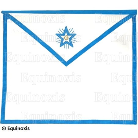 Tablier maçonnique en simili-cuir – Rite Francais Groussier – Compagnon – Etoile flamboyante + G – Brodé main