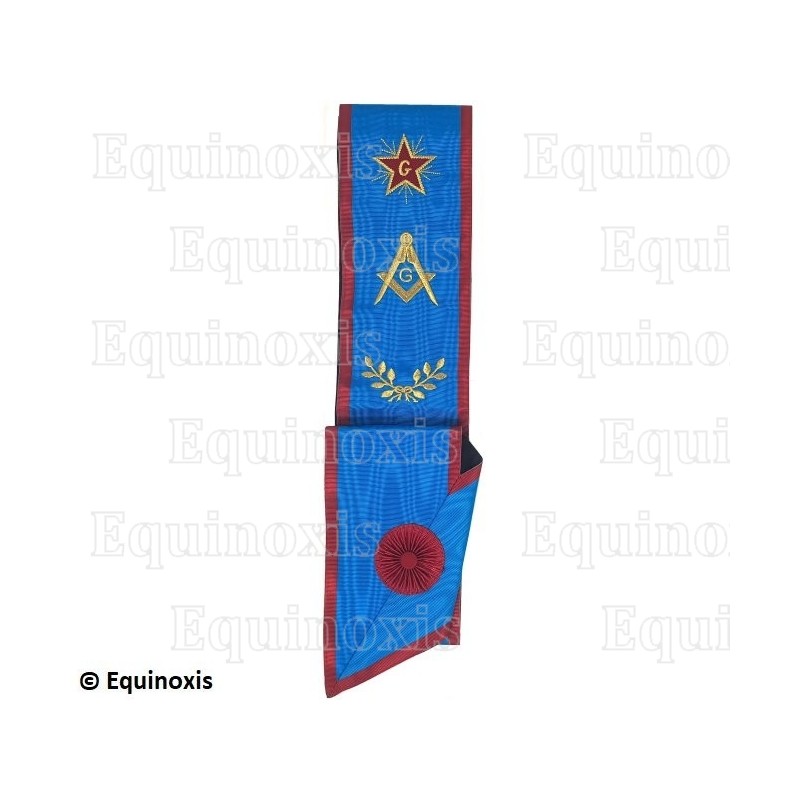 Cordon maçonnique moiré – REAA – Maître – Equerre-et-compas + G + Etoile flamboyante – Brodé machine