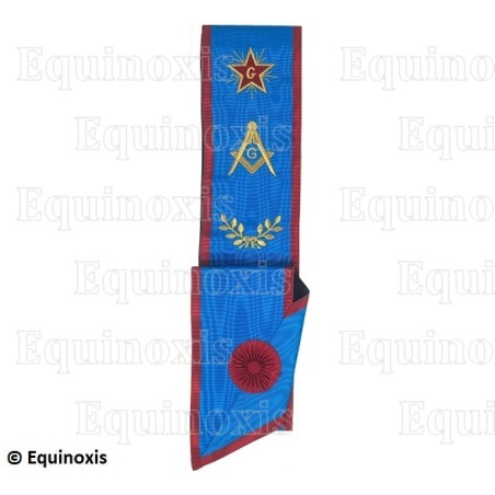 Cordon maçonnique moiré – REAA – Maître – Equerre-et-compas + G + Etoile flamboyante – Brodé machine