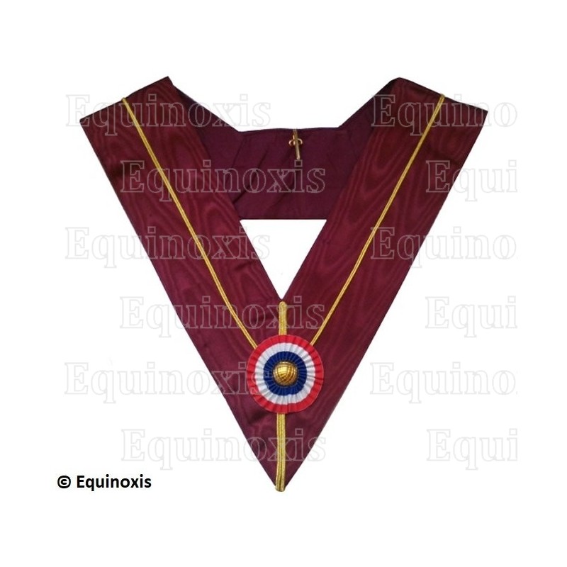 Sautoir maçonnique moiré – Arche Royale Domatique – Passé Zorobabel – Cocarde française