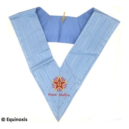 Sautoir maçonnique moiré – Rite Français Traditionnel / Rite Français Moderne Rétabli – Passé Maître – Brodé machine