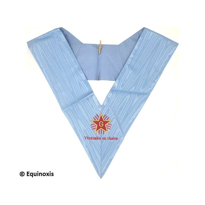 Sautoir maçonnique moiré – Rite Français Traditionnel – Vénérable en chaire avec inscription – Brodé machine