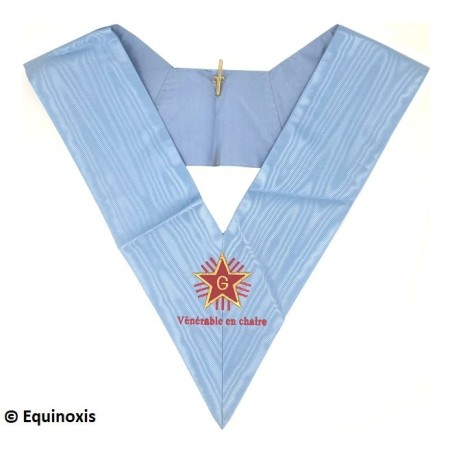 Sautoir maçonnique moiré – Rite Français Traditionnel – Vénérable en chaire avec inscription – Brodé machine