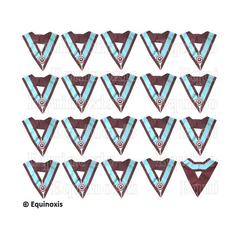 Sautoirs maçonniques moirés – La Marque – Set de 19 Officiers – Cocarde tricolore – Couleurs anglaises