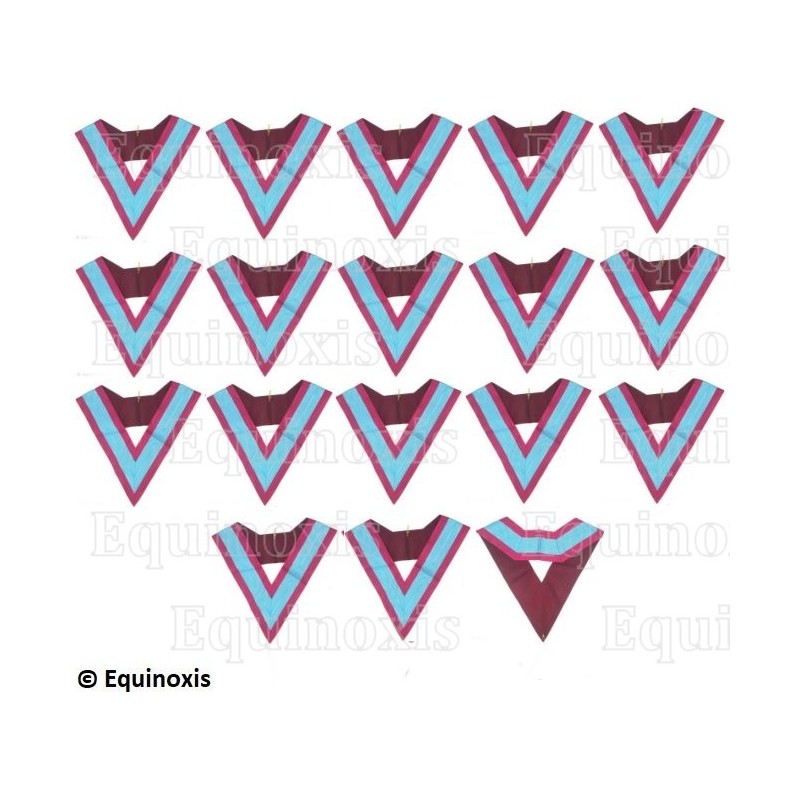 Sautoirs maçonniques moirés – La Marque – Set de 17 Officiers – Sans cocarde – Couleurs françaises
