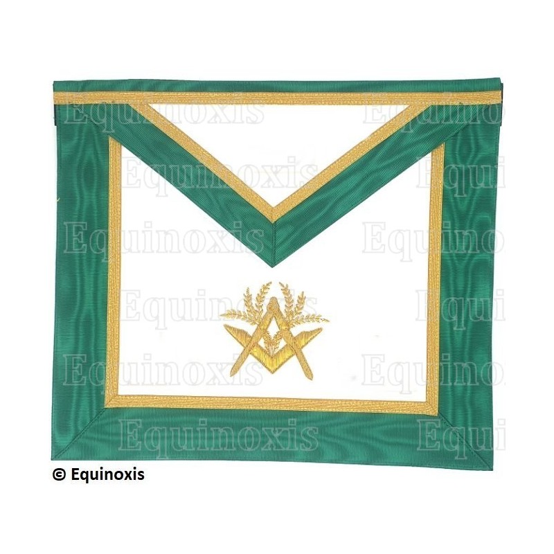 Tablier maçonnique en faux cuir – Rite de Cerneau – Maître – Acacia et équerre-et-compas – Brodé main