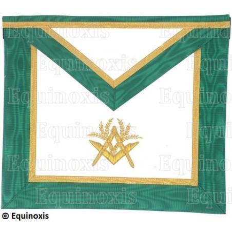 Tablier maçonnique en faux cuir – Rite de Cerneau – Maître – Acacia et équerre-et-compas – Brodé main