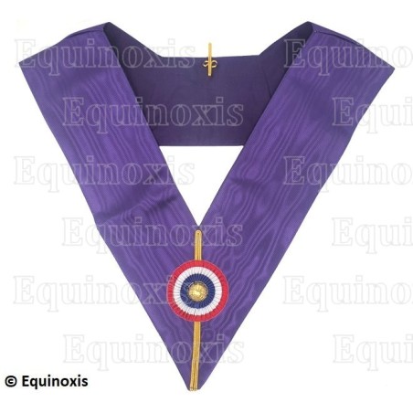 Sautoir maçonnique moiré – Ordre des Maîtres Royaux Choisis (OMRC) / Cryptique – Officier de Conseil – Cocarde tricolore