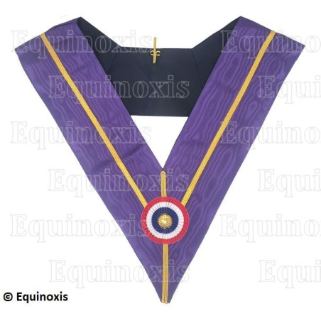 Sautoir maçonnique moiré – Ordre des Maîtres Royaux Choisis (OMRC) / Cryptique – Passé TFIM – Cocarde tricolore