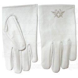 Gants maçonniques cuir blanc – Equerre et Compas blancs – Taille M
