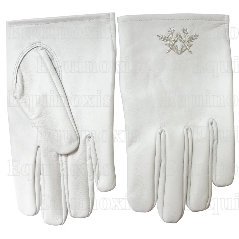 Gants maçonniques cuir blanc – Equerre et Compas blancs – Taille M