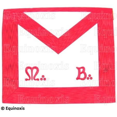 Tablier maçonnique en simili-cuir – REAA – Maître – MB – 33 cm x 39 cm – Dos rouge