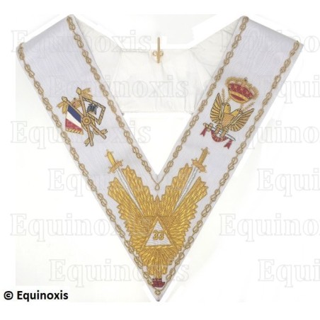 Sautoir maçonnique moiré – REAA – 33ème degré – Triangle vers le haut – Richement brodé
