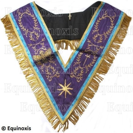 Sautoir maçonnique moiré – Memphis-Misraïm – Grand Maître – Etoile – Croix Ankh – Aigle – Brodé main
