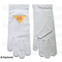 Gants maçonniques coton brodés – REAA – 33ème degré – Triangle vers le bas – Taille XL