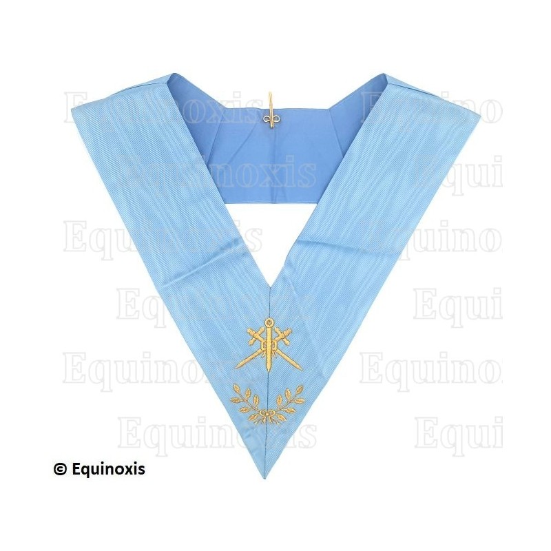 Sautoir maçonnique moiré – Rite Français Traditionnel – Maître des Cérémonies – Dos bleu – Brodé machine