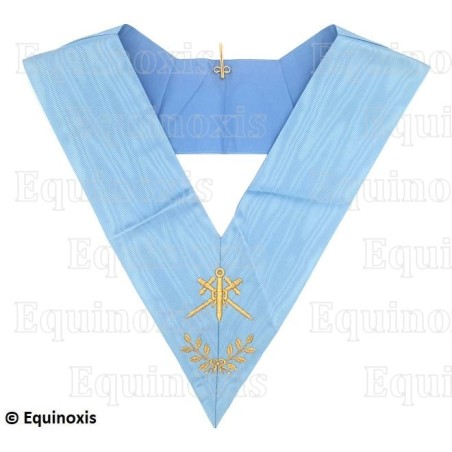Sautoir maçonnique moiré – Rite Français Traditionnel – Maître des Cérémonies – Dos bleu – Brodé machine