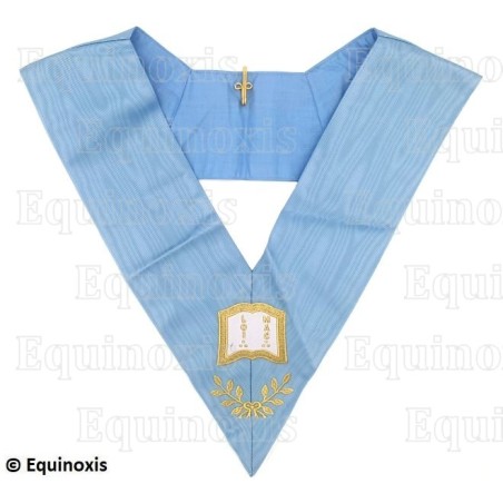 Sautoir maçonnique moiré – Rite Français Traditionnel – Orateur – Dos bleu – Brodé machine