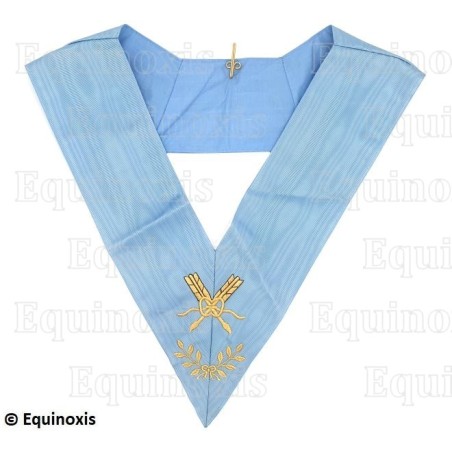 Sautoir maçonnique moiré – Rite Français Traditionnel – Secrétaire – Dos bleu – Brodé machine