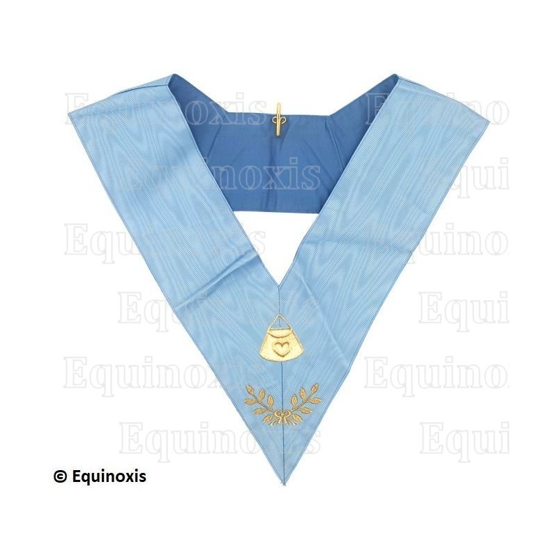 Sautoir maçonnique moiré – Rite Français Traditionnel – Hospitalier – Dos bleu – Brodé machine