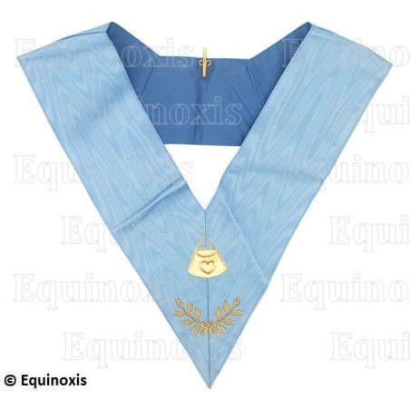 Sautoir maçonnique moiré – Rite Français Traditionnel – Hospitalier – Dos bleu – Brodé machine