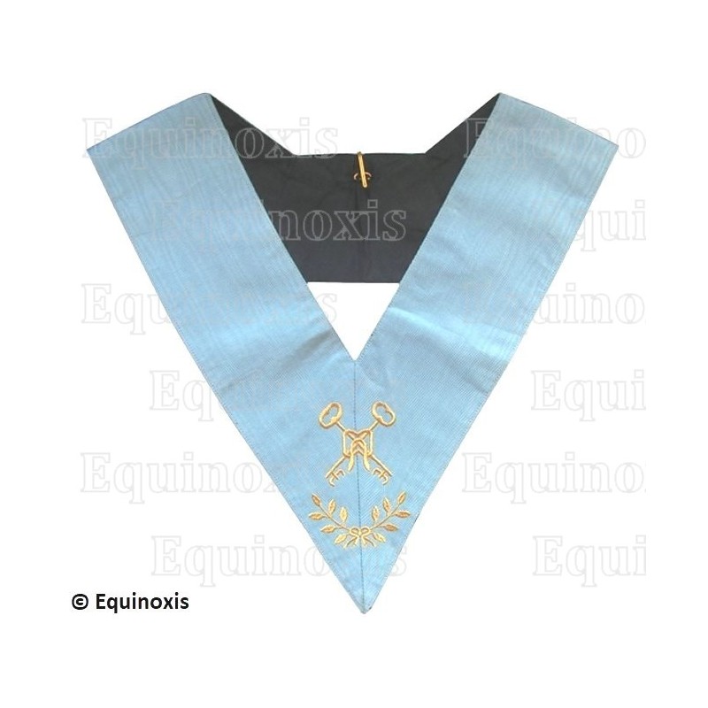Sautoir maçonnique moiré – Rite Français Traditionnel – Trésorier – Dos deuil – Brodé machine