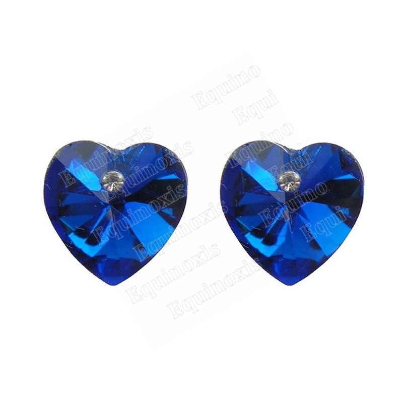 Boucles d'oreilles en cristal – Coeur – Bleu – Finition argent