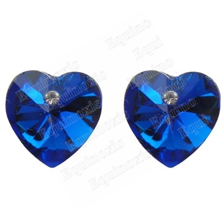 Boucles d'oreilles en cristal – Coeur – Bleu – Finition argent
