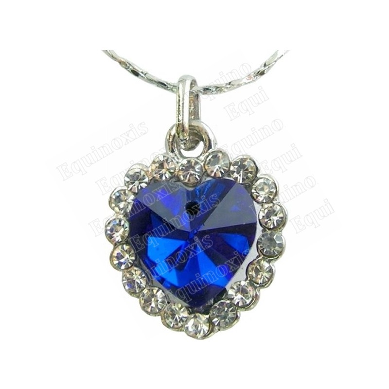 Pendentif en cristal – Coeur diamanté – Bleu – Finition argent