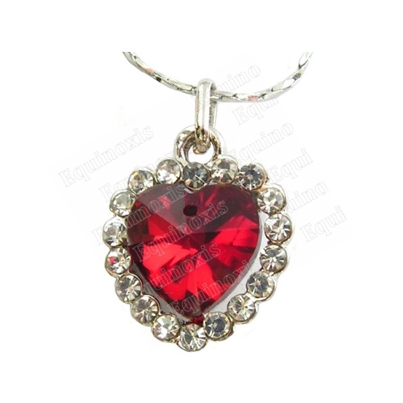 Pendentif en cristal – Coeur diamanté – Rouge – Finition argent