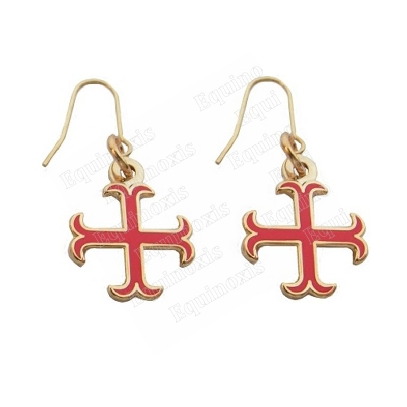 Boucles d'oreilles templières – Croix ancrée émaillée rouge
