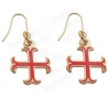 Boucles d'oreilles templières – Croix ancrée émaillée rouge