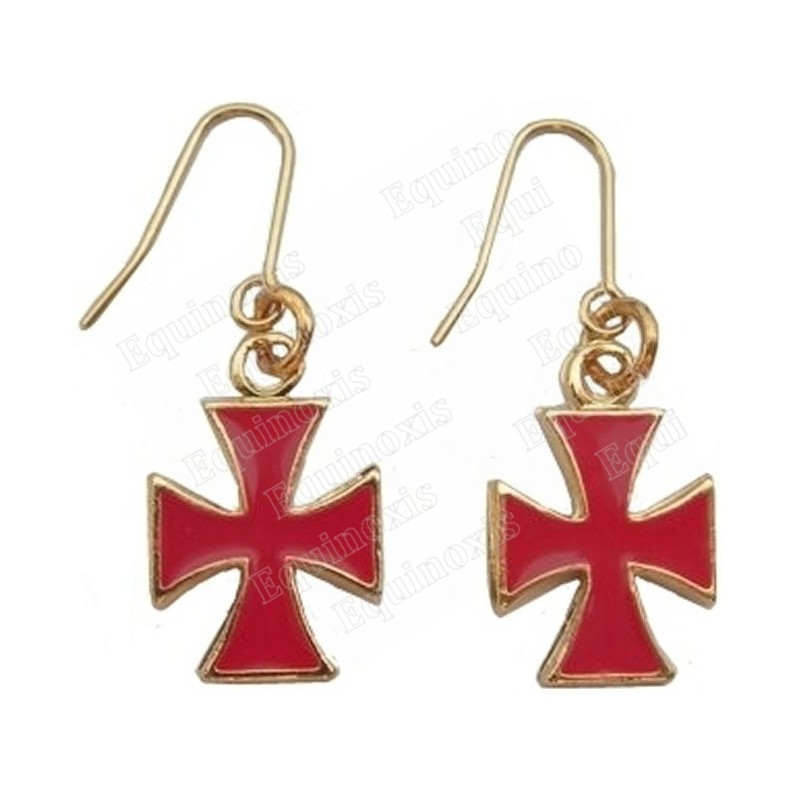 Boucles d'oreilles templières – Croix templière émaillée rouge
